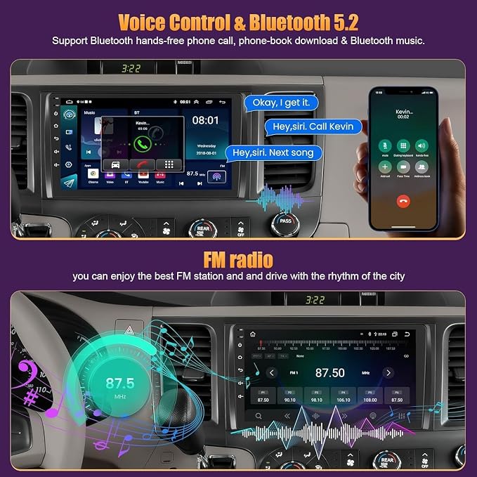 4GB+64GB Car Radio for Toyota Sienna 2011-2014,9 inch QLED Touchscreen Android 13 Stereo - Wireless Carplay & Android Auto,GPS Navigation & Bluetooth