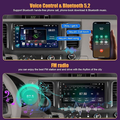 4GB+64GB Car Radio for Toyota Sienna 2011-2014,9 inch QLED Touchscreen Android 13 Stereo - Wireless Carplay & Android Auto,GPS Navigation & Bluetooth