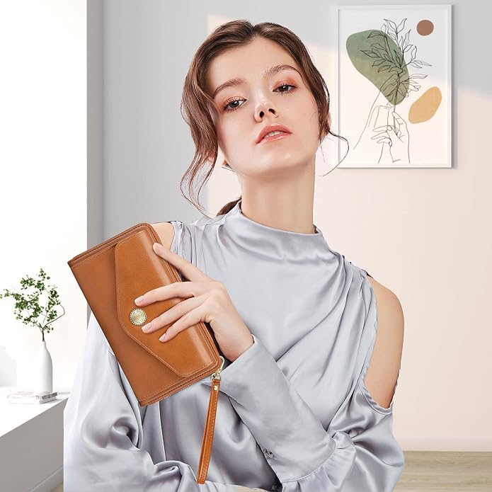 Peacocktion Crossbody Bags for Women RFID Wristlet Wallets Travel Vegan Leather Small Clutch Purses with Phone Pocket Zipper