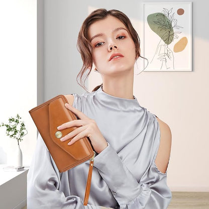 Peacocktion Crossbody Bags for Women RFID Wristlet Wallets Travel Vegan Leather Small Clutch Purses with Phone Pocket Zipper