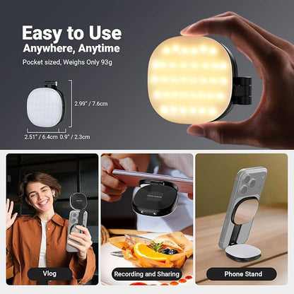 NEEWER Basics Magnetic Selfie Light Compatible with MagSafe iPhone, 2W Bi Color Small LED Phone Fill Ring Lighting CRI95+ with 360° Swivel, Mirror for Makeup Video Conference Recording, NL72B Black