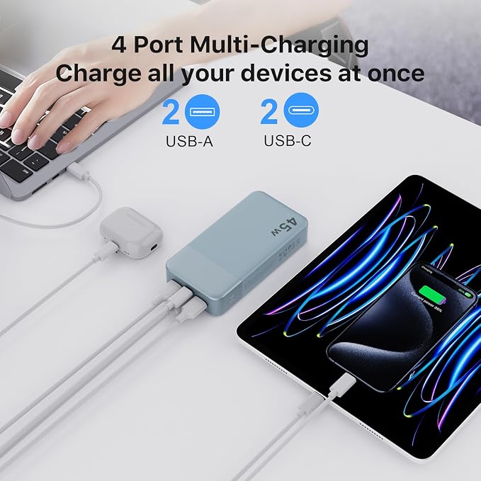 NOBIS 45W 20000mAh Portable Charger Power Bank Fast Charging | Battery Pack with 2 USB-C (in/Out) & 2 USB-A, Digital Display & Small Current Mode, Battery Bank for Phone 17 S25 Tablet