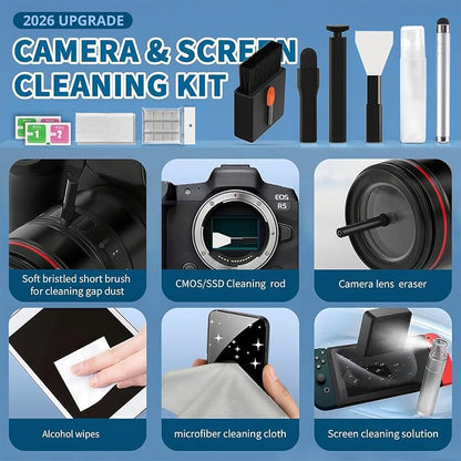 2026 Upgrade Phone Cleaning Kit 47PCS, iPhone Cleaning Kit, Airbuds AirPods Cleaning Kit, Keyboard, Charging Port Cleaner for Apple Lightning/Android USB-C - Includes Putty, Cloth & Wipes (Black)