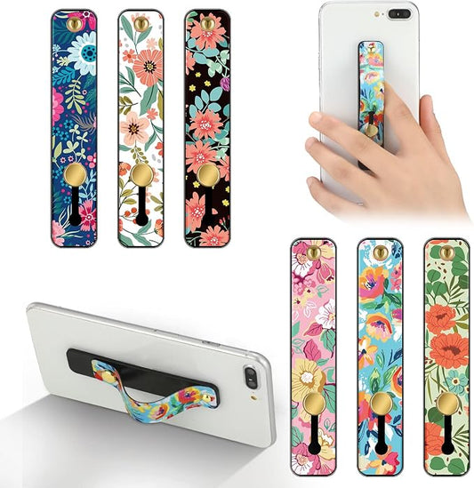 Weewooday 6 Pieces Phone Grip Holder Cell Phone Grip Strap Telescopic Finger Strap Stand Universal Finger Kickstand for Most Smartphones(Floral Color)