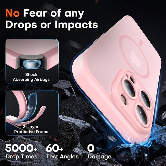 TOCOL for Phone 15 Pro Max Case, Compatible with Magsafe Charger, Full Camera Protection, Drop Protection, Translucent Matte Phone Case for iPhone 15 Pro Max 6.7 inch (Light Pink)