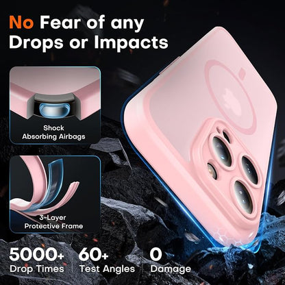 TOCOL for Phone 15 Pro Max Case, Compatible with Magsafe Charger, Full Camera Protection, Drop Protection, Translucent Matte Phone Case for iPhone 15 Pro Max 6.7 inch (Light Pink)