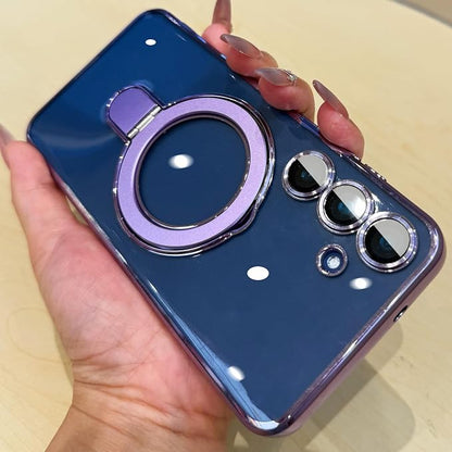 Magnetic Ring Case for Samsung Galaxy S25 Plus Case Kickstand Compatible with MagSafe Built-in Camera Lens Protector Shockproof Phone Case for Samsung S25Plus - Purple