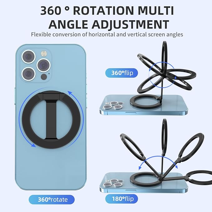 Magnetic Phone Ring Holder for MagSafe 360°Rotation Finger Grip Stand Adjustable Cellphone Kickstand Mag Safe Accessories for iPhone 16/15/14/13/12 Series Black