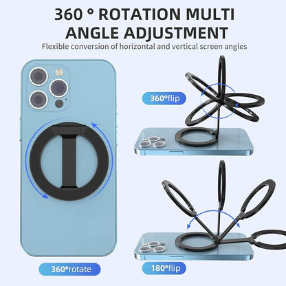 Magnetic Phone Ring Holder for MagSafe 360°Rotation Finger Grip Stand Adjustable Cellphone Kickstand Mag Safe Accessories for iPhone 16/15/14/13/12 Series Black
