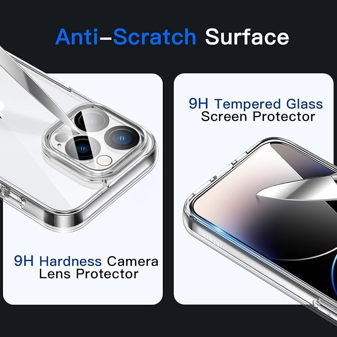 JETech 5 in 1 Case for iPhone 14 Pro Max 6.7-Inch, with 2-Pack Screen Protector and Camera Lens Protector, Non-Yellowing Shockproof Bumper Phone Cover, Full Coverage Tempered Glass Film (Clear)