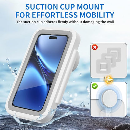 Shower Phone Holder Waterproof-480 Rotation, High Sensitivity Suction Cup Mount for Easy Movement, Phone Stand Case Mount for Bathtub Kitchen Mirror Suitable for All 4-7 inch Phones.