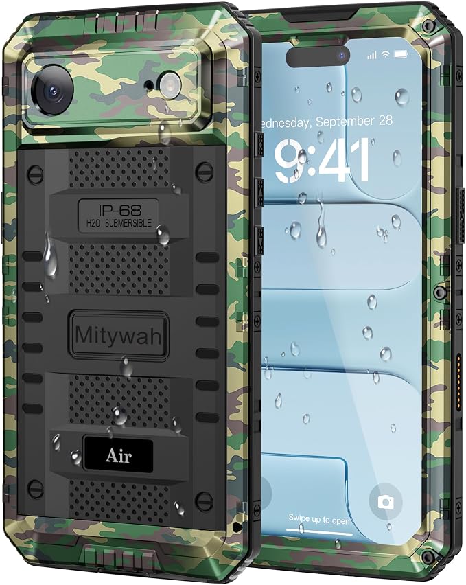 Mitywah Waterproof Case for iPhone Air, Military Grade Rugged Metal Case with Built-in Screen Protector, Heavy Duty Full Body Shockproof Protective Cover for 17 Air 6.5 inch, Camouflage