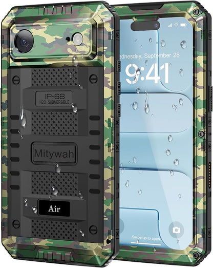 Mitywah Waterproof Case for iPhone Air, Military Grade Rugged Metal Case with Built-in Screen Protector, Heavy Duty Full Body Shockproof Protective Cover for 17 Air 6.5 inch, Camouflage