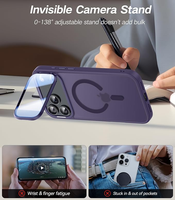 [Upgraded Full Camera Protection] for iPhone 17 Pro Max Case with Camera Cover Stand [Fit for MagSafe][10FT Mil-Grade Protection] Translucent Magnetic iPhone 17 Pro Max Phone Case, Purple