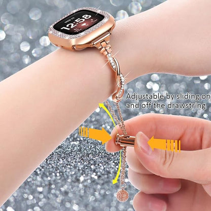 Bling Band Compatible with Fitbit Versa 4/Sense, Fitbit Versa 3/ Sense 2, Double Twist Metal Bangle Bracelet with Rhinestones for (Fitbit Versa 4/Sense 2, Rose Gold)
