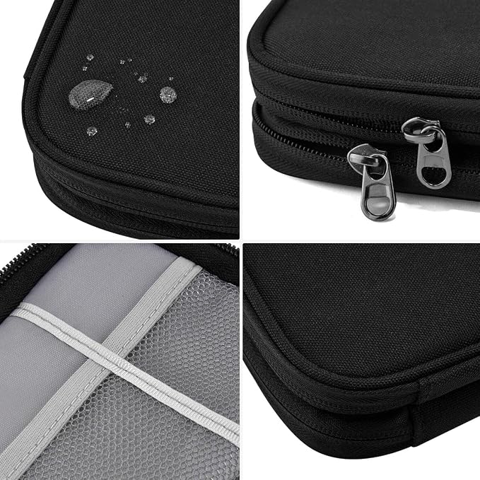 ZINMARK Portable Cable Organizer Case,Travel Pouch with Double-Layer Storage for Cables,Chargers,Earbuds & Phone,Black– Small Size