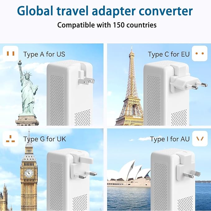 2000W 220V to 110V Voltage Converter US to Europe for Hair Dryer, Converter for European Travel (White)