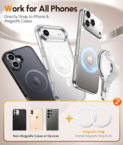 2nd Gen for Magsafe Phone Grip for iPhone - Strong Dual-Sided Magnetic Phone Ring Holder - Detachable, Comfortable Finger Loop Stand for iPhone 17 Pro Max 16 15/14/13/12 Series (Silver)