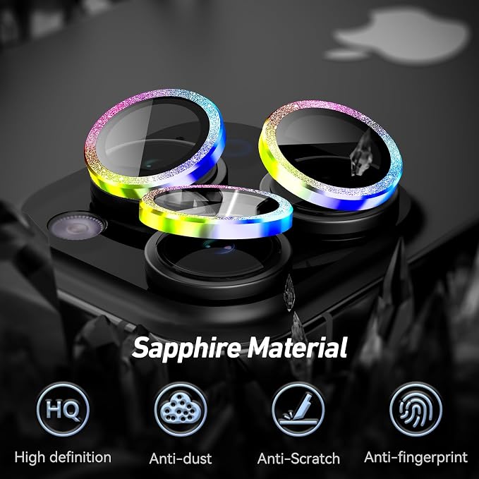 Jeluse Camera Lens Protector for iPhone 17 Pro Max/17 Pro/16 Pro Max/16 Pro/15 Pro Max/15 Pro/14 Pro Max/14 Pro, 9H Tempered Glass Screen Protector Cover Alignment Kit Metal Individual Ring