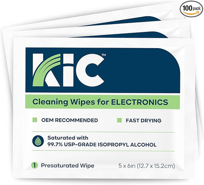 KICTeam - Electronic Cleaning Wipes (100 Wipes) - NSF Certified Tech Wipes for Electronics- Presaturated with 99.7% Isopropyl Alcohol