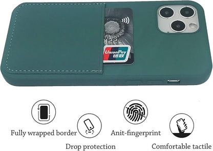 Ultra Slim Liquid Silicon Gel Case Compatible with iPhone 12,for iPhone 12 Pro 6.1 inch 2020 with Card Holder Sleeves Slot Anti-Scratch Shockproof Wallet Cover with Screen Protector (Pine Green)