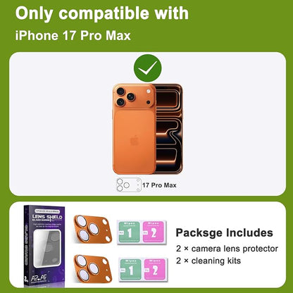 2-Pack Shatterproof Camera Lens Protector for iPhone 17 Pro Max |AR Tempered Glass Strong Adsorption Metal Camera Cover Screen(Orange)