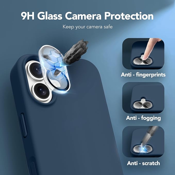 GONEZ Magnetic for iPhone 17 Case, Compatible with MagSafe, [Screen Protector + Camera Lens Protector], Liquid Silicone Anti-Scratch Shockproof Protective Phone Case 6.3 inch, Dark Blue