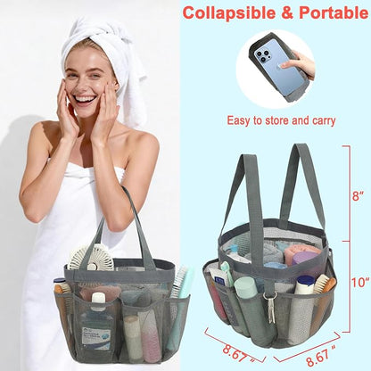 Fammart Mesh Shower Caddy Portable for College Dorm Room Essentials, 8-Pocket Large Shower Basket Tote Bag with 2 Handles for Toiletry, Bathroom, Beach, Camp, Gym