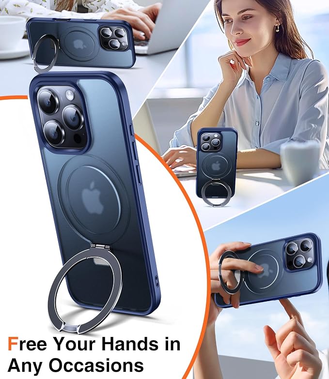 Chicfun 3-in-1 [Magnetic+Kickstand+Ring Holder] for iPhone 16 Pro Case with Stand Ring Holder， Compatible with MagSafe, Military Shockproof Kickstand Phone Case iPhone 16 Pro Cover Blue