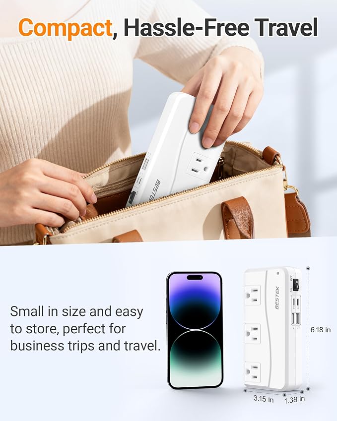 BESTEK 220V to 110V Voltage Converter, 300W Step Down Power Converter with 3 AC Outlets & 4 USB Ports(PD20W), International Travel Voltage Transformer for US Appliances, UK/EU/AU/India Plug Adapters
