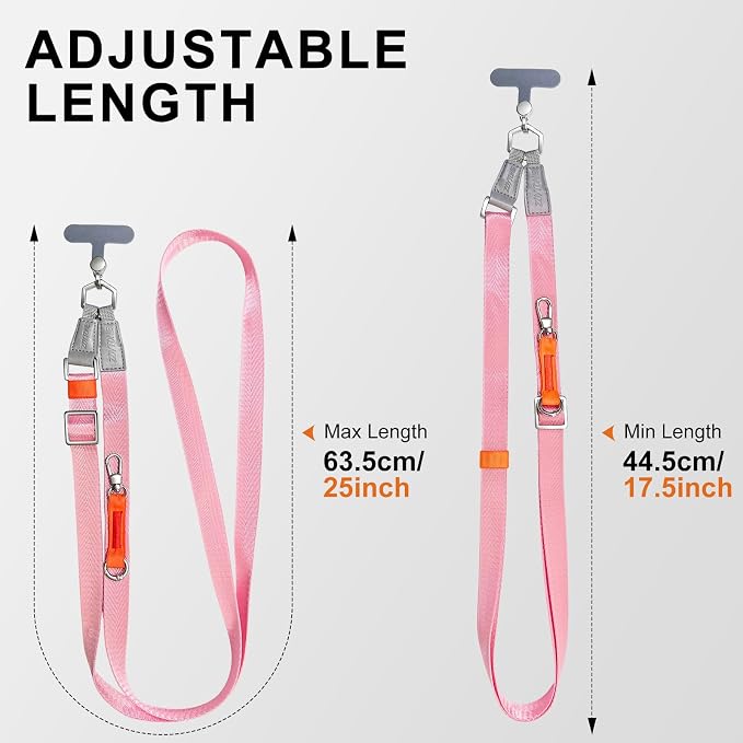 Phone Lanyard Crossbody with 2 Phone Tabs, Adjustable Anti Theft Phone Strap for iPhone & Android, Universal Skin-Friendly Cell Phone Neck Lanyard for Travel Hiking Cycling Shopping (Pink)
