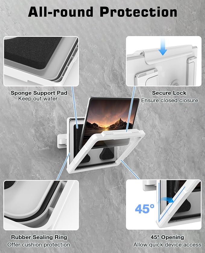 MoKo iPad Shower Holder Waterproof, 360° Rotatable Shower Tablet Holder for 11" iPad, Magnetic Tablet Mount for Fridge, Telescopic Arm, Anti-Fog Touch Screen, 3 Placement Modes, for Bathroom Kitchen