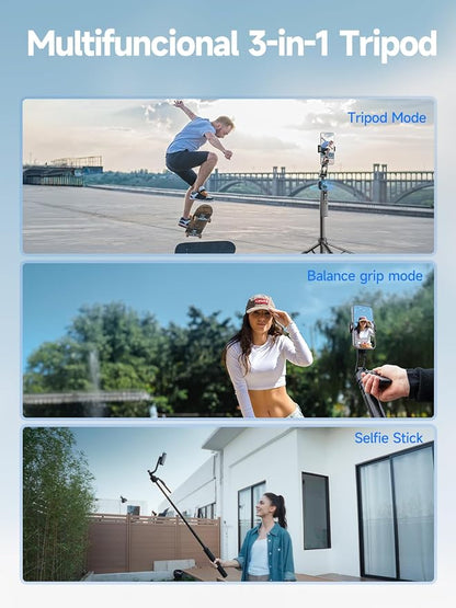 Rollei Auto Face Tracking Tripod, Smartphone Gimbal Stabilizer 64'' Selfie Stick Tripod Holder 360° Rotation for iPhone/Android Stand for Filming Streaming Tiktok Video Vlog