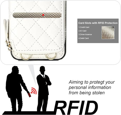 Bocasal Crossbody Wallet Case for iPhone SE 2022/SE 2020/8/7, RFID Blocking PU Leather Zipper Handbag Purse Flip Cover, Kickstand Folio Case with Card Slots Holder Wrist Strap Lanyard 4.7 Inch (White)