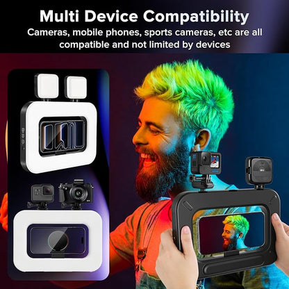 Magnetic RGB Selfie Ring Light for iPhone and Android (with Mini Tripod), Double-Sided Magnet Handheld Stabilizer LED Ring Light, Built-in Battery for YouTube, TikTok, Vlogging, Makeup