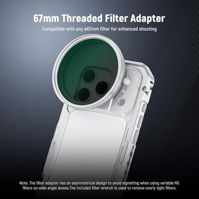 NEEWER Phone Cage Compatible with iPhone 17 Pro, Quick Release Video Rig Stabilizer Accessories with 67mm Filter Ring, 17mm Lens Backplate, T Mount Adapter, 4X Camera Control Cap, PA143 (Silver)