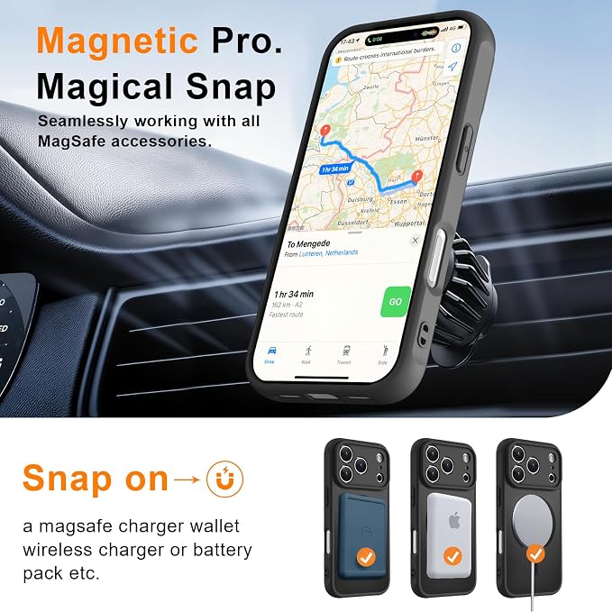 MOCCA Magnetic for iPhone 17 Pro Max Case, (Compatible with Magsafe) (16FT Military Grade Protection) Full Camera Protection Anti-Fingerprint Slim Translucent Matte Phone Cover 6.9",Black