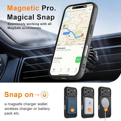 MOCCA Magnetic for iPhone 17 Pro Max Case, (Compatible with Magsafe) (16FT Military Grade Protection) Full Camera Protection Anti-Fingerprint Slim Translucent Matte Phone Cover 6.9",Black