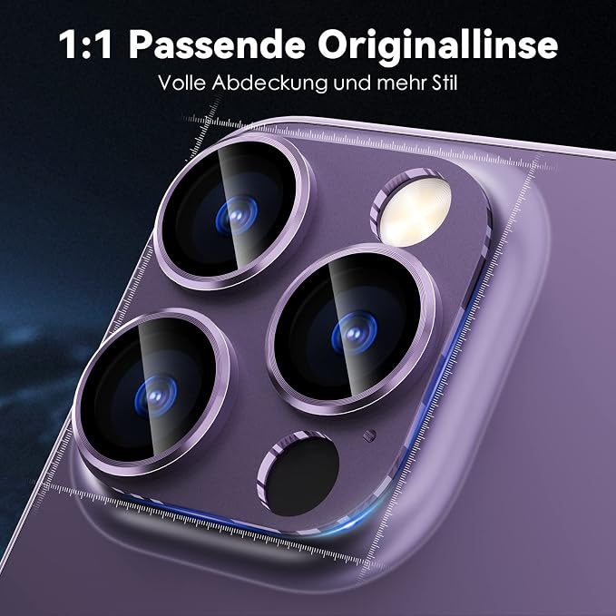 CloudValley for iPhone 14 Pro/iPhone 14 Pro Max Camera Lens Protector, 9H Tempered Glass Metal Alluminum [All in 1 Design], Case Friendly Anti-Scratch High Definition, Purple