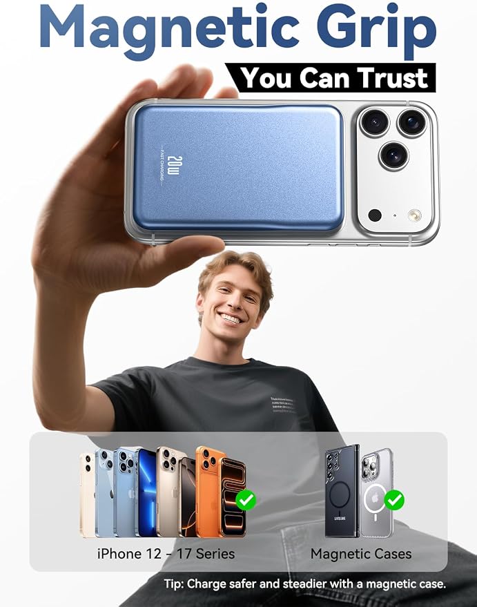 Magnetic Portable Charger, 10000mAh for Magsafe Battery Pack, 20W Fast Charging Power Bank, Travel Essential of Wireless Charger Compatible with iPhone 17/16/15/14/13 Pro/Max/Air/Plus-DarkBlue