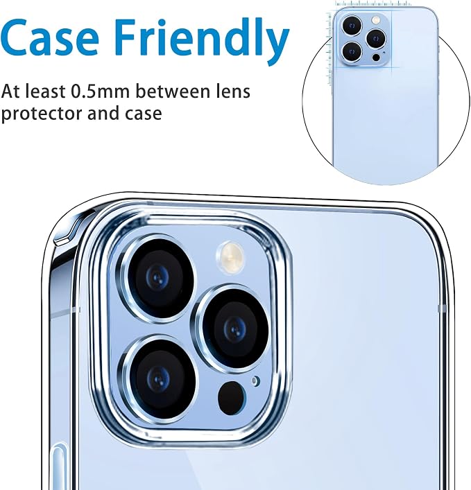 for iPhone 13 Pro and iPhone 13 Pro Max Camera Lens Protector, Anti-Scratch Tempered Glass Camera Screen Protector Shockproof Full Protective Camera Cover Case Friendly Lens Cover-Sierra Blue