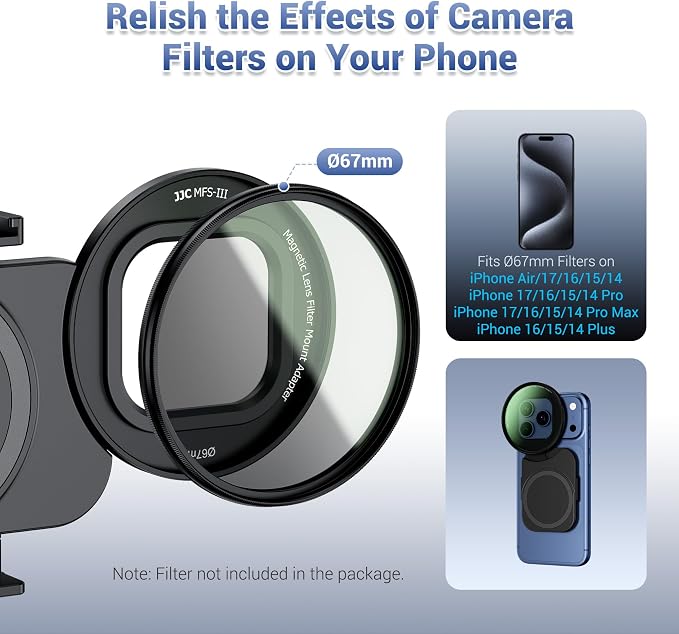 67mm Universal Magnetic Lens Filter Mount Adapter for iPhone Air 17 16 Pro Max Plus, iPhone Lens Filter Attachment with 1/4" Screw & Cold Shoe for Vlogging Live Streaming Video Recording (No Filter)