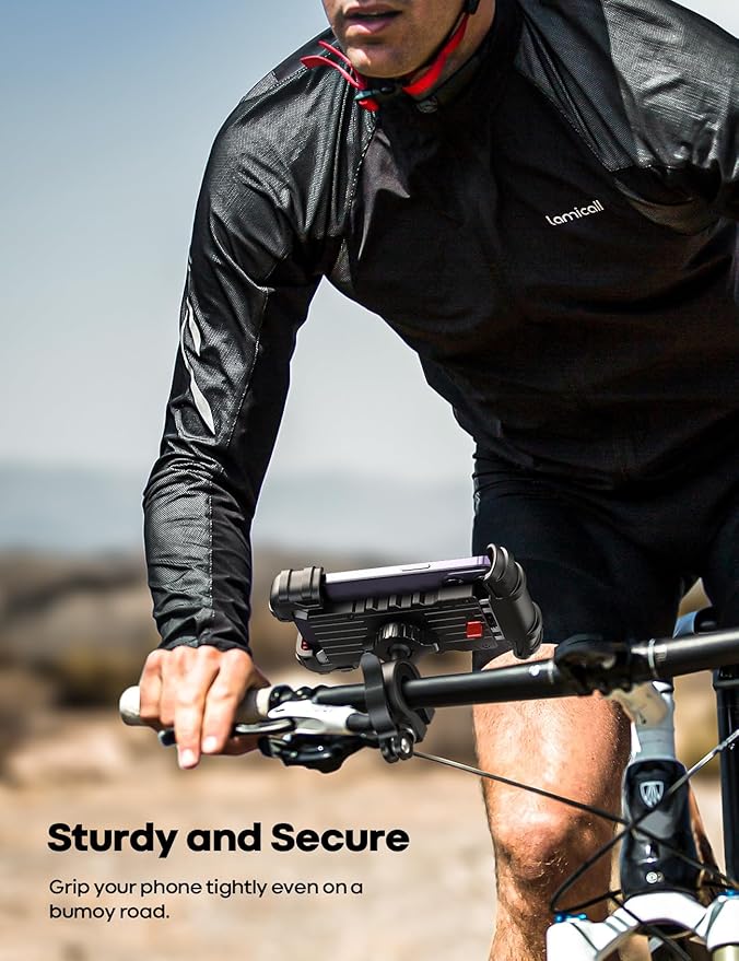 Lamicall Bike Phone Holder, Motorcycle Phone Mount - Motorcycle Handlebar Cell Phone Clamp, Scooter Phone Clip for iPhone 14 Plus/Pro Max, 13 Pro Max, S9, S10 and More 4.7" - 6.8" Smartphones, Red
