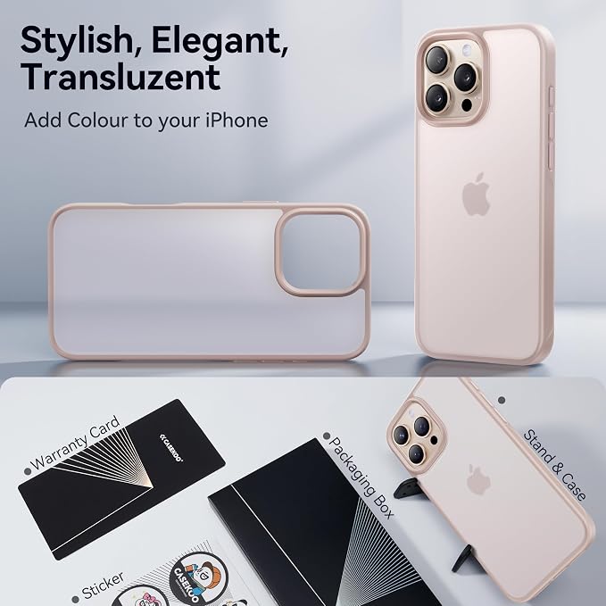 CASEKOO for iPhone 16 Pro Case, [Never Yellow Technology] [Mil-Grade Drop Protection] Translucent Slim Cover Women Men for iPhone 16 Pro Case Phone Case 6.1 inch, Rose Gold