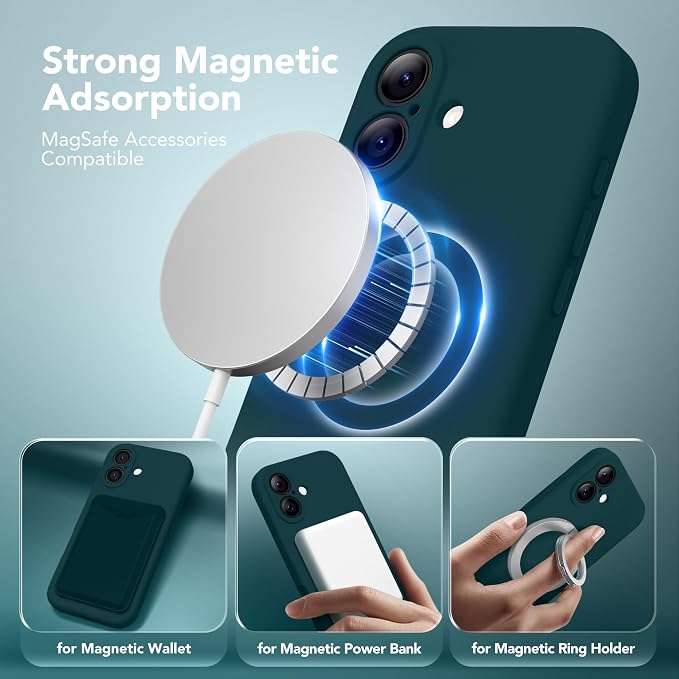 Magnetic for iPhone 17 Case, Compatible with MagSafe, [Full Camera Protection][Screen Protector] Silicone Shockproof Protective Phone Case for iPhone 17 6.3", Deep Blue