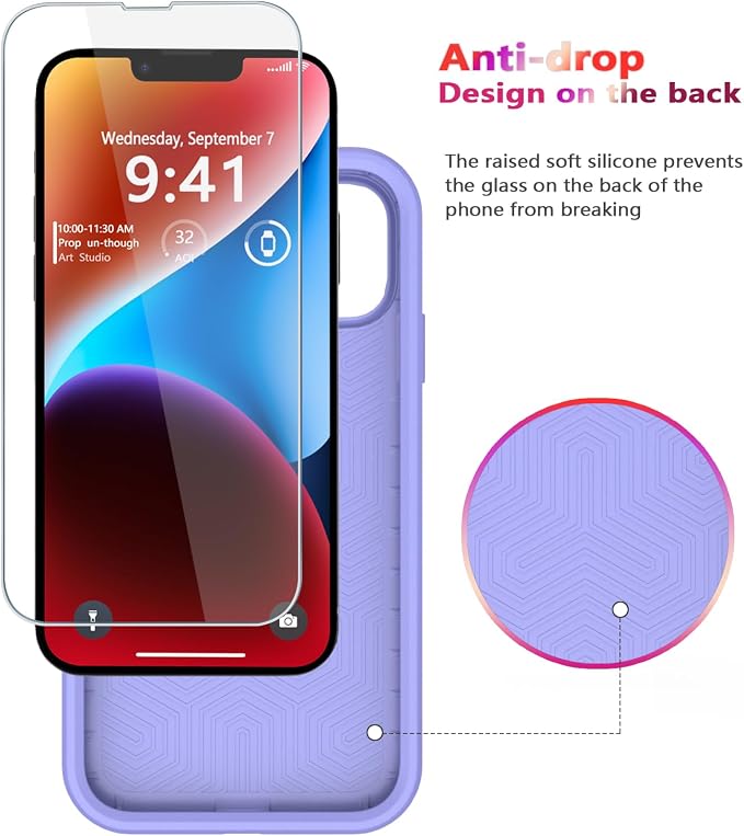Diverbox for iPhone 14 case [Shockproof] [Dropproof] [Tempered Glass Screen Protector ],Heavy Duty Protection Phone Case Cover for Apple iPhone 14 (Purple-2in1)