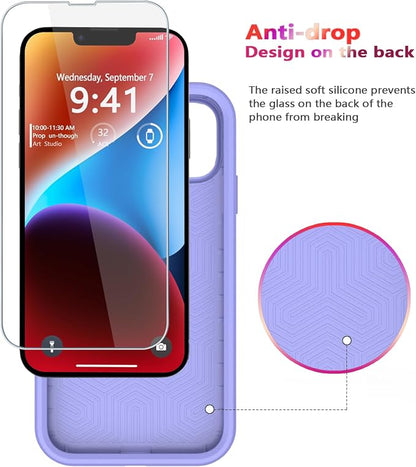 Diverbox for iPhone 14 case [Shockproof] [Dropproof] [Tempered Glass Screen Protector ],Heavy Duty Protection Phone Case Cover for Apple iPhone 14 (Purple-2in1)