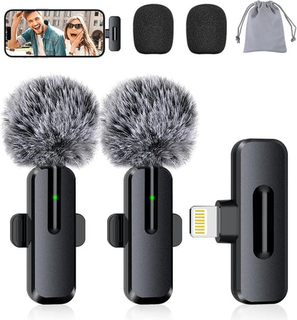 Wireless Mini Microphone for iPhone - Lavalier Microphone for Video Recording, 2 Pack Noise Reduction Clip-on Mini Lapel Mic for Tiktok YouTube Vlog Lives Podcast(iPhone 14 & Below)