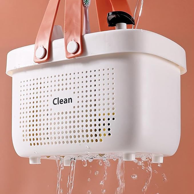 JiatuA Plastic Storage Basket with Handle Portable Shower Caddy Tote Organizer Basket Bin for Bathroom Kitchen Dorm Room Bedroom, Small Grey