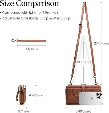 befen Leather Wristlet Wallet for Women Cell Phone Purse with Built in Wallet Vintage Leather Crossdody Bag Clutch Purse